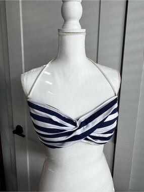 Mossimo Supply Co. Navy and White Striped Twist-Front Halter Bikini Top